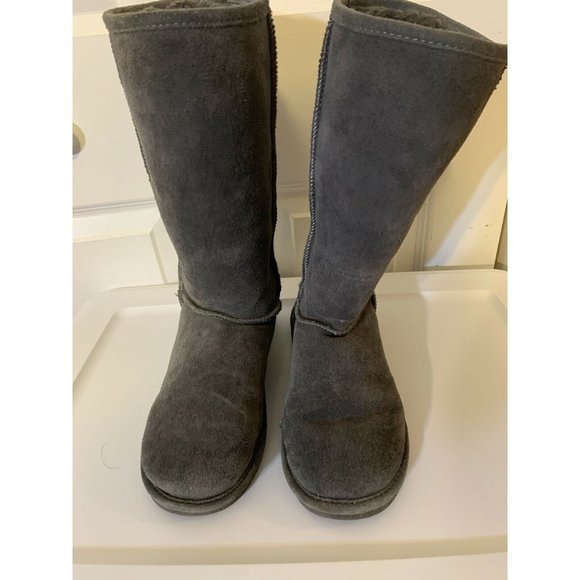 Bjorndal Zoe Mid Calf Boots Gray Leather Sheepskin Lined Pull On‎ 8M - Picture 1 of 11